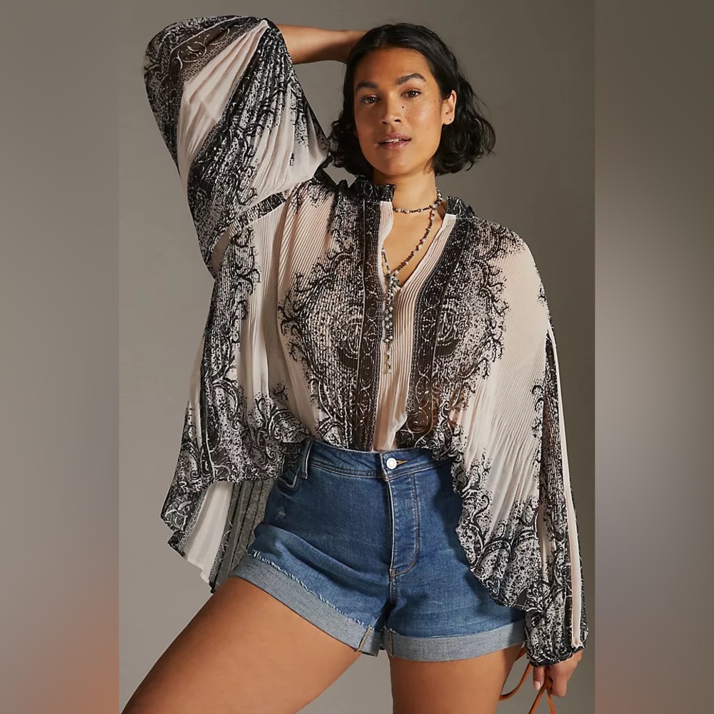 Anthropologie Forever That Girl Sheer Pleated Blouse Size XS NWT Bohemian Boho